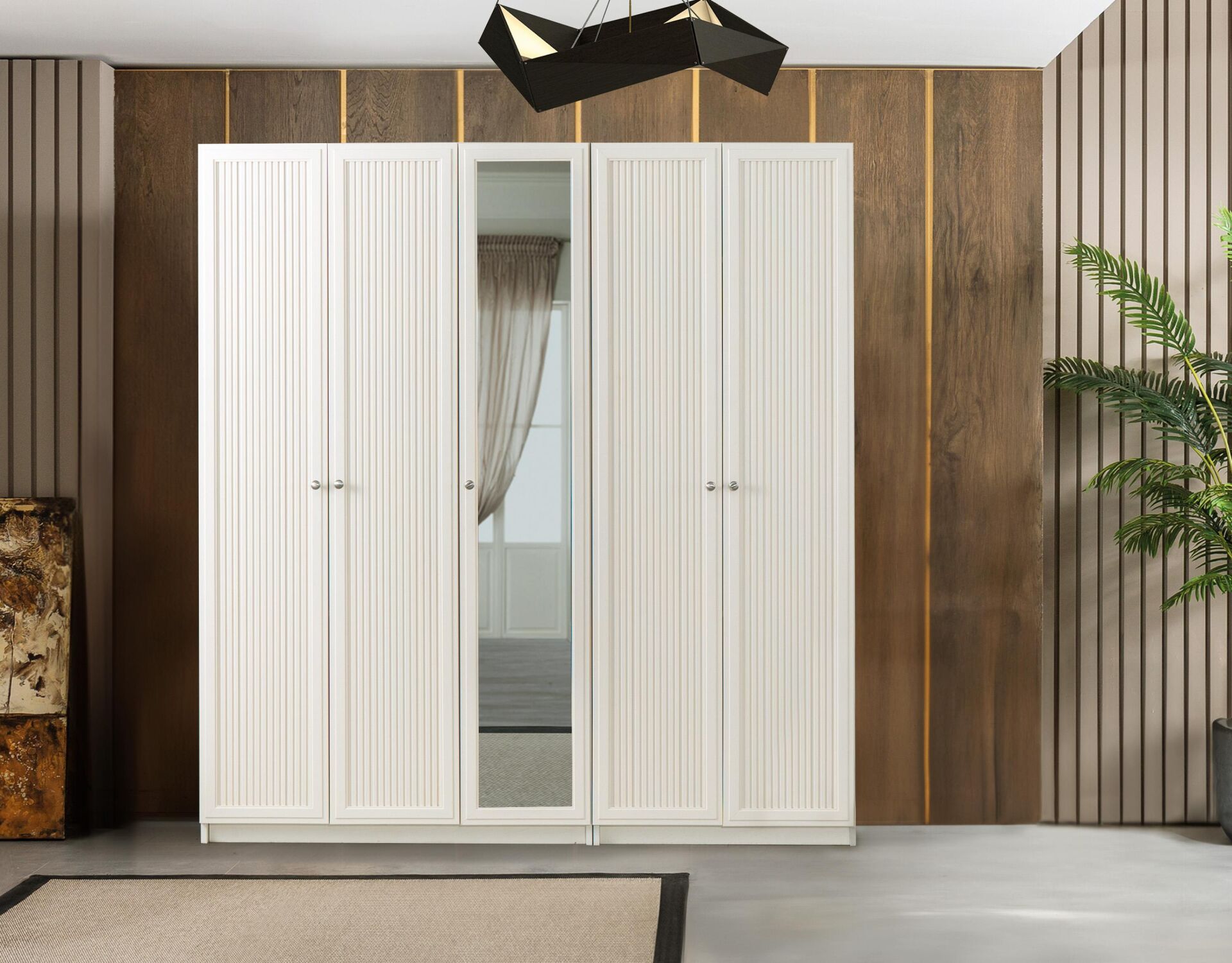 Arn Alaçatı 5 Kapılı Gardırop (4 Düz,1 Ayna Kapak / 3+2 Dolap)