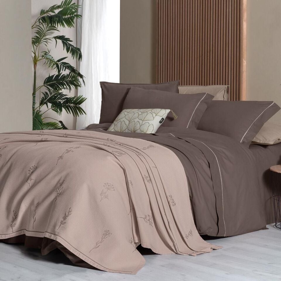 Sarev Eva Eldon Pikeli Nevresim Takımı Çift Kişilik Mocha