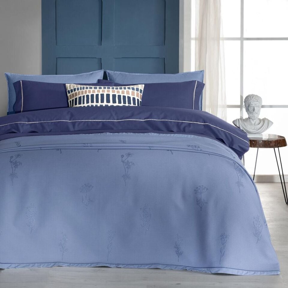 Sarev Eva Eldon Pikeli Nevresim Takımı Çift Kişilik Mavi