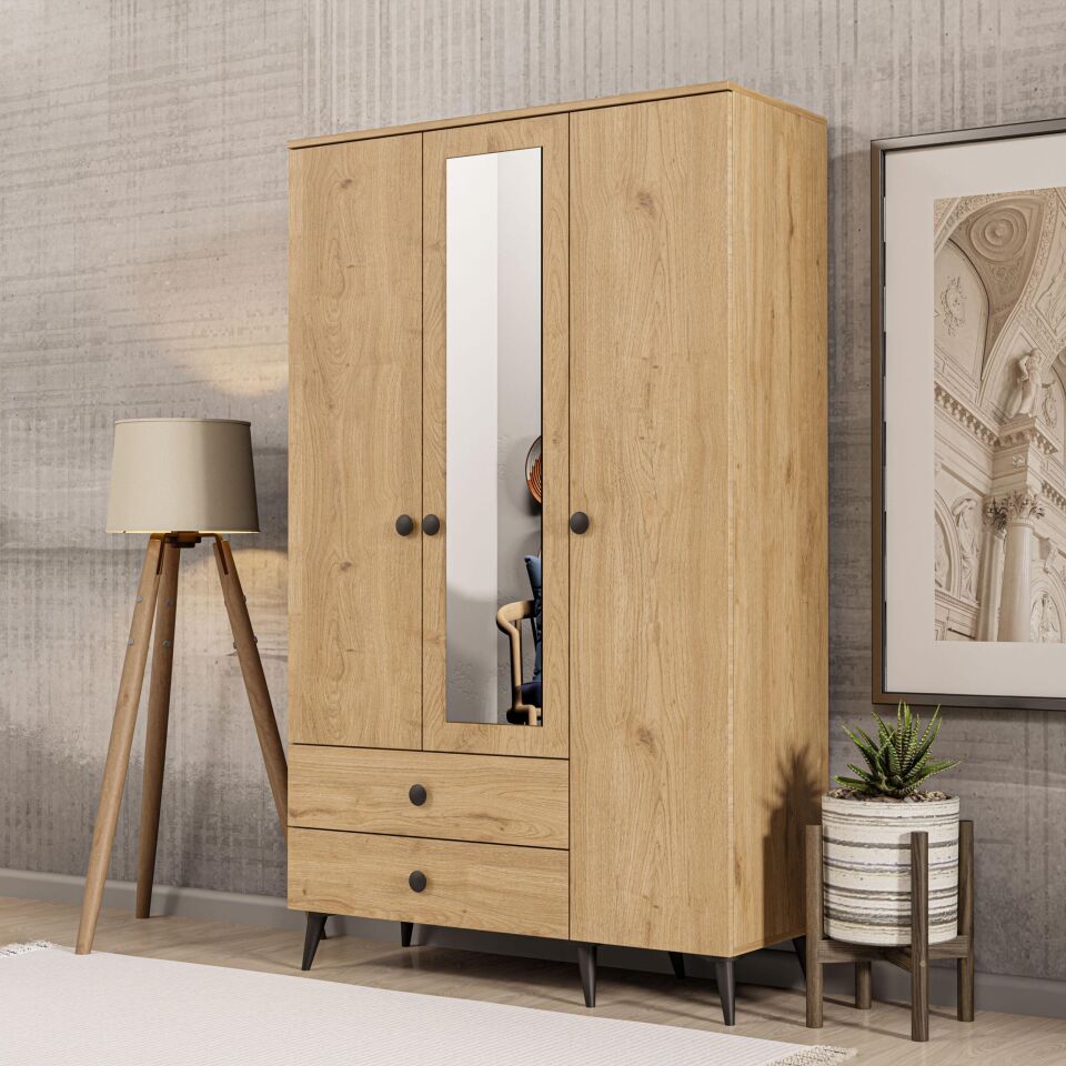 Vm 3592 Orta Aynalı 3 Kapılı Gardırop (Sepet)