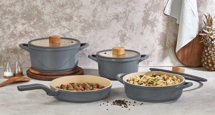 Oms 12050 7 Prç Seramik Tencere Seti Antrasit