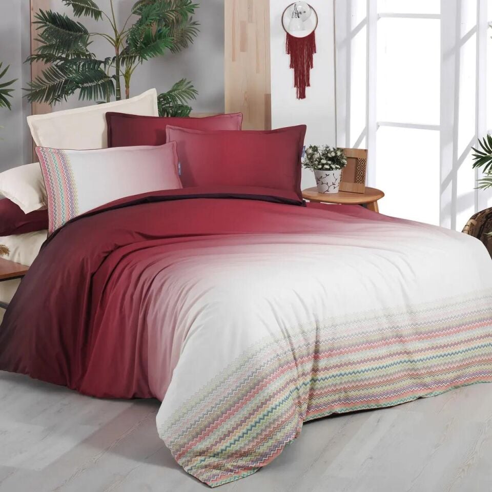 Sarev Fancy Poplin Lındy Nevresim Takımı Tek Kişilik Kırmızı