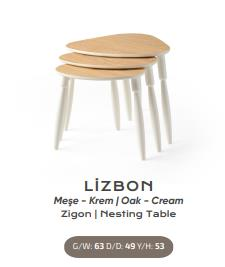 Nar Lizbon Zigon Sehpa Meşe - Krem