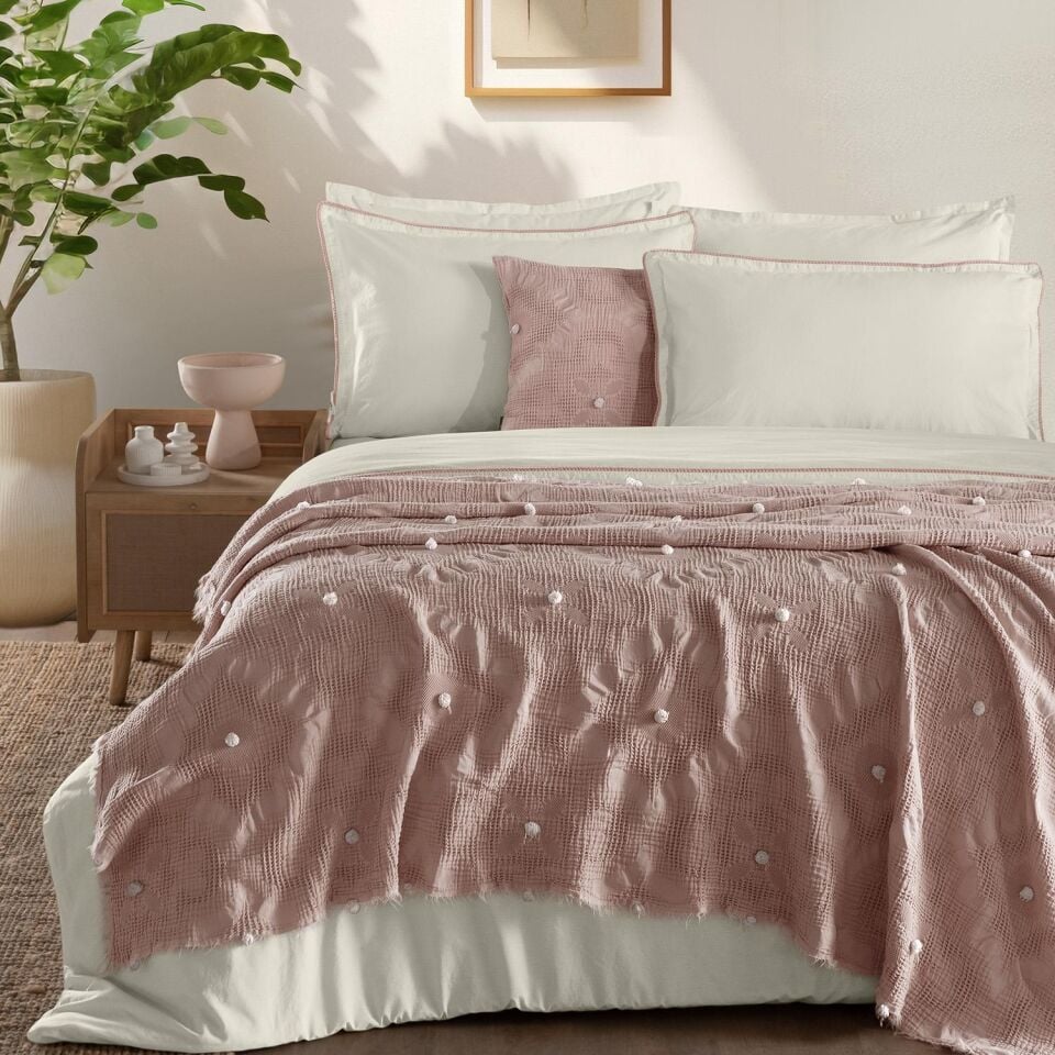 Sarev Alıson Yatak Örtüsü Çift Kişilik Pudra