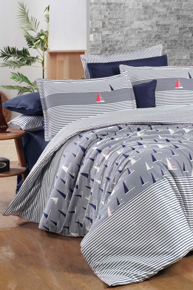 Sarev Leros Armürlü Nevresim Takımı Çift Kişilik Mavi