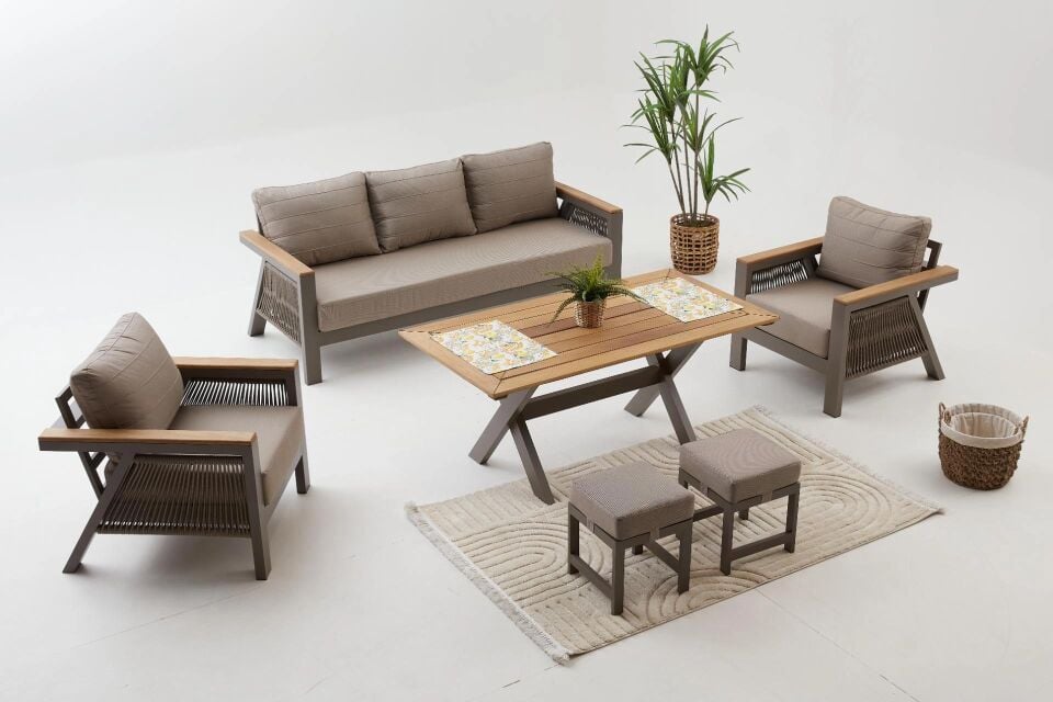 Akr Lizbon Oturma Grubu 3+1+1+Masa+Puf Cappicino