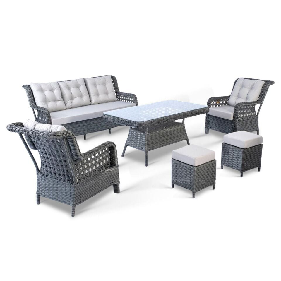 Akr Grand Rattan 3'Lü Oturma Grubu Puflu Gri