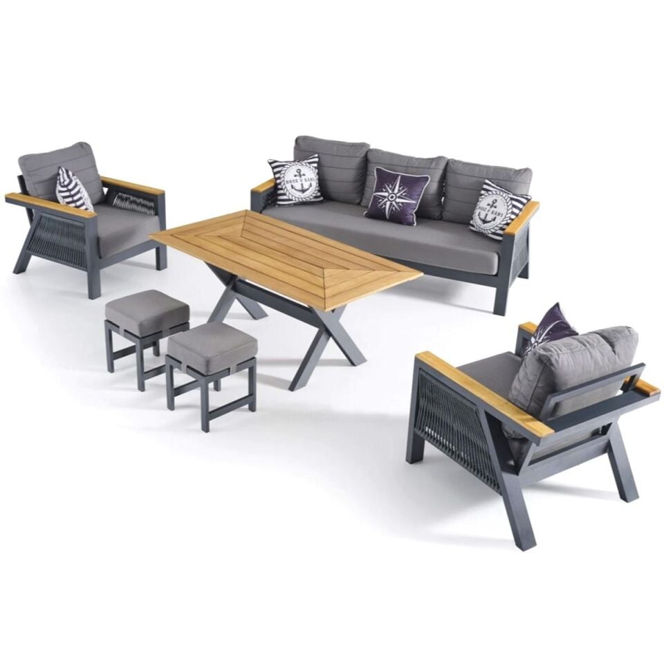 Akr Lizbon Oturma Grubu 3+1+1+Masa+Puf Antrasit