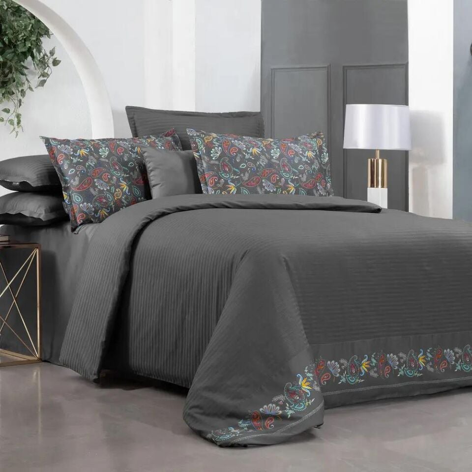 Sarev Tirol Saten Nevresim Takımı Çift Kişilik Gri