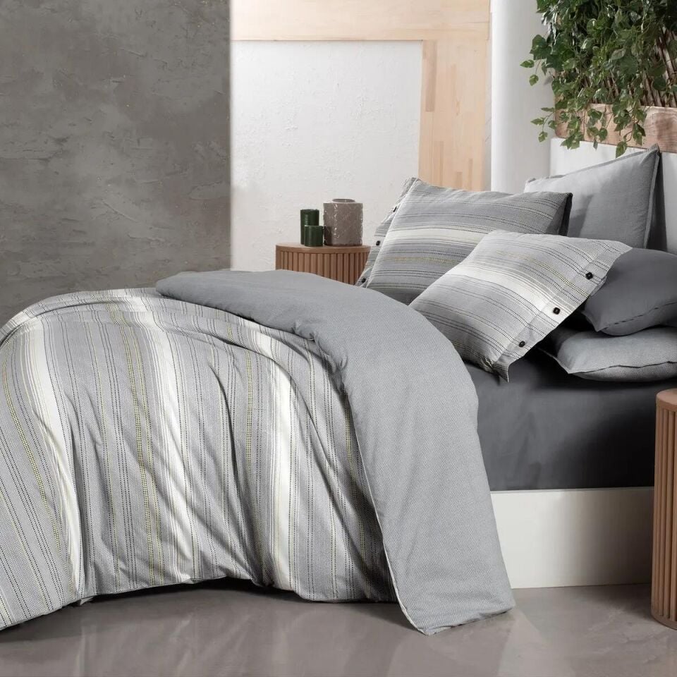 Sarev Fancy Poplin Greta  Nevresim Takımı Çift Kişilik Gri