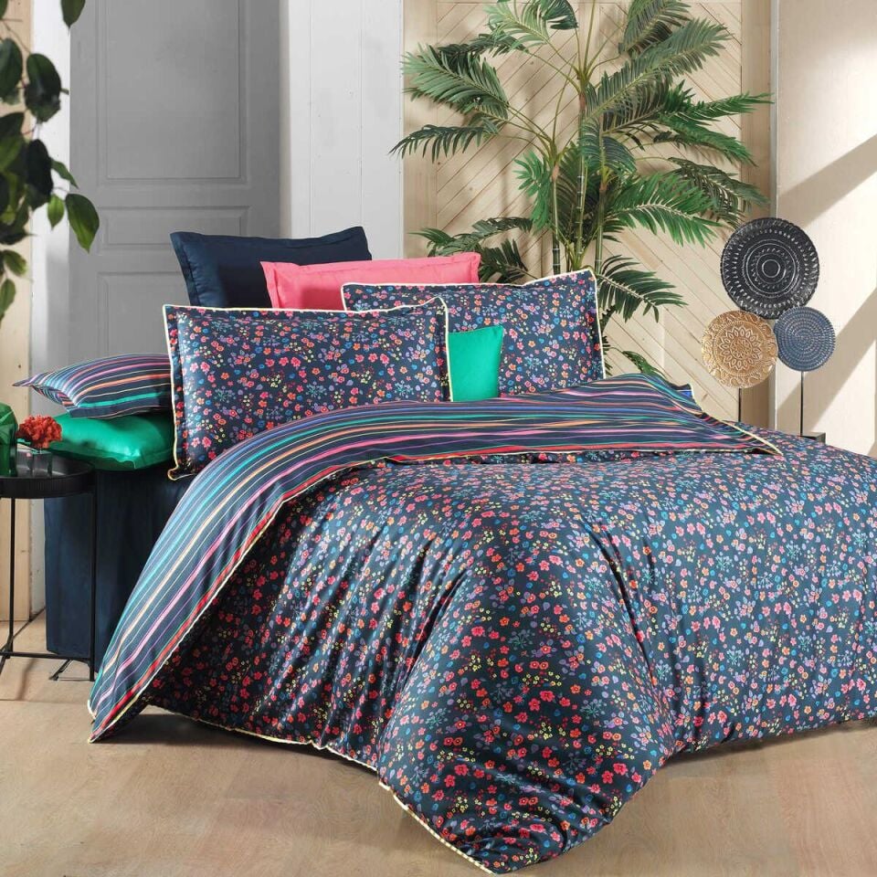 Sarev Pure Life Selin Saten Nevresim Takımı Çift Kişilik Lacivert