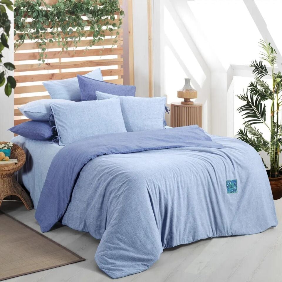 Sarev Fancy Poplin Montes Nevresim Takımı Tek Kişilik Mavi