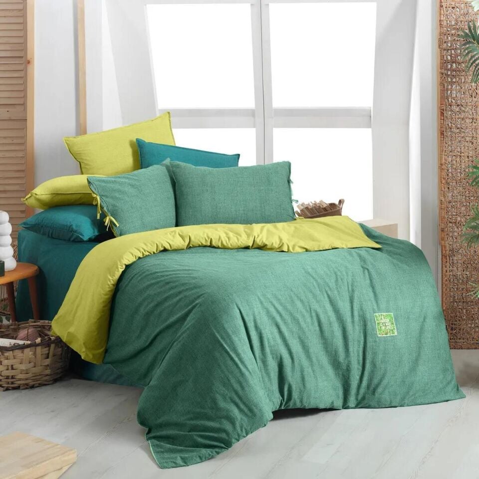 Sarev Fancy Poplin Montes Nevresim Takımı Çift Kişilik Yeşil