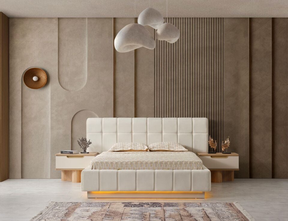 Bym Lizbon Çift Kişilik Karyola Başlık Dahil(Bazalı)