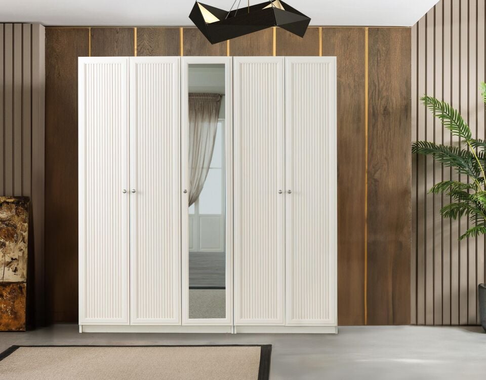 Arn Alaçatı 5 Kapılı Gardırop (4 Düz,1 Ayna Kapak / 3+2 Dolap)