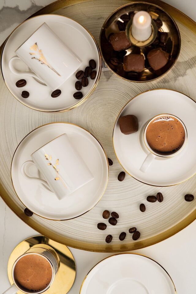 Kütahya Bone Desire 12 Parça Kahve Takımı Angelica Platin File